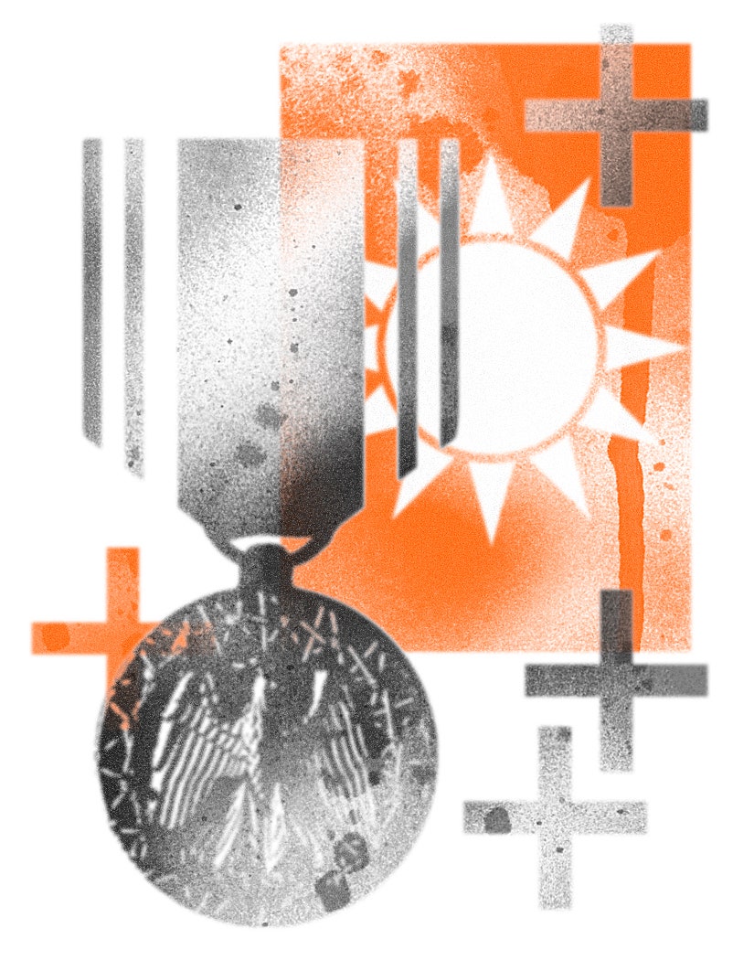 photo illustration of a Prisoner of War medal and sun