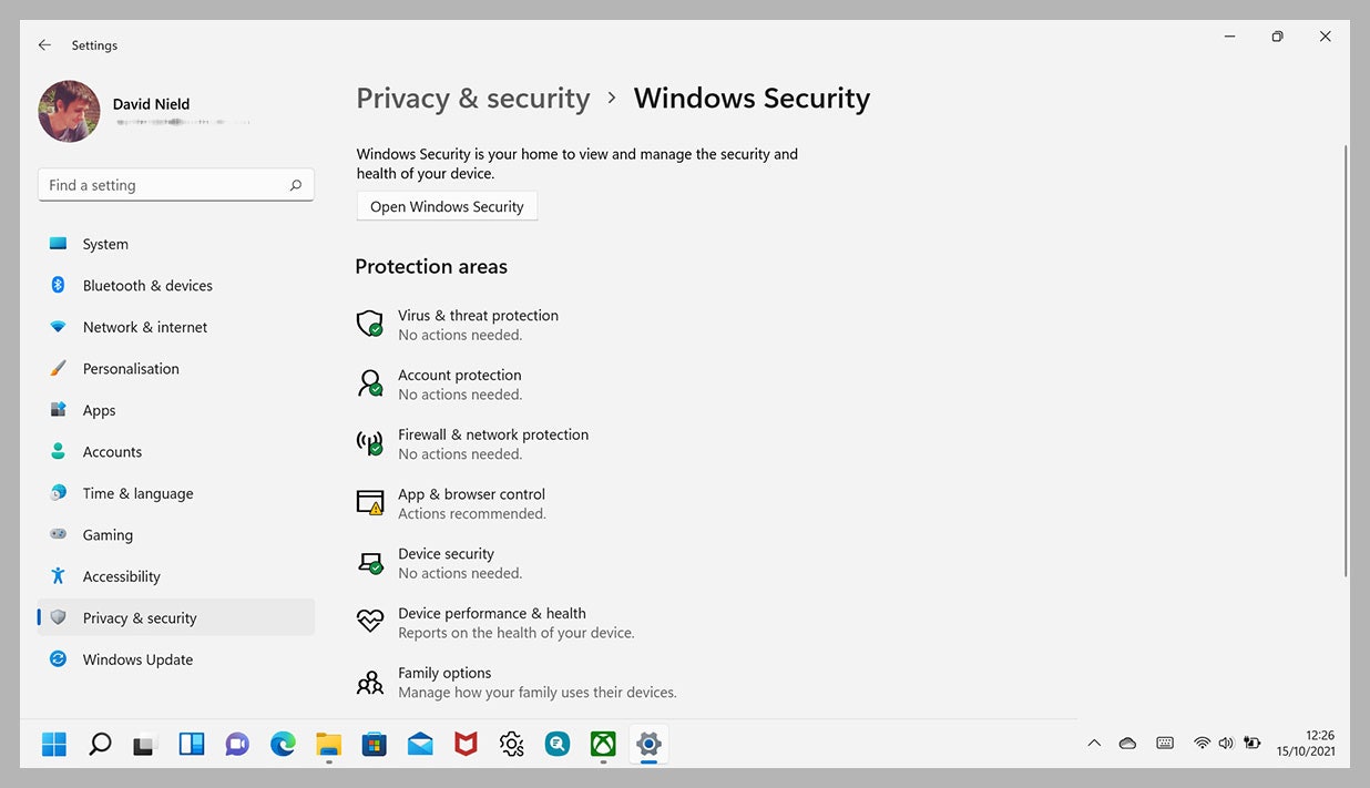 screenshot of security screen