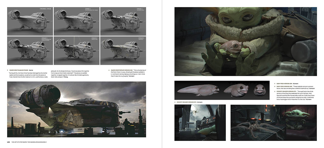 The Art of The Mandalorian (Season 2) razor crest and Grogu spread