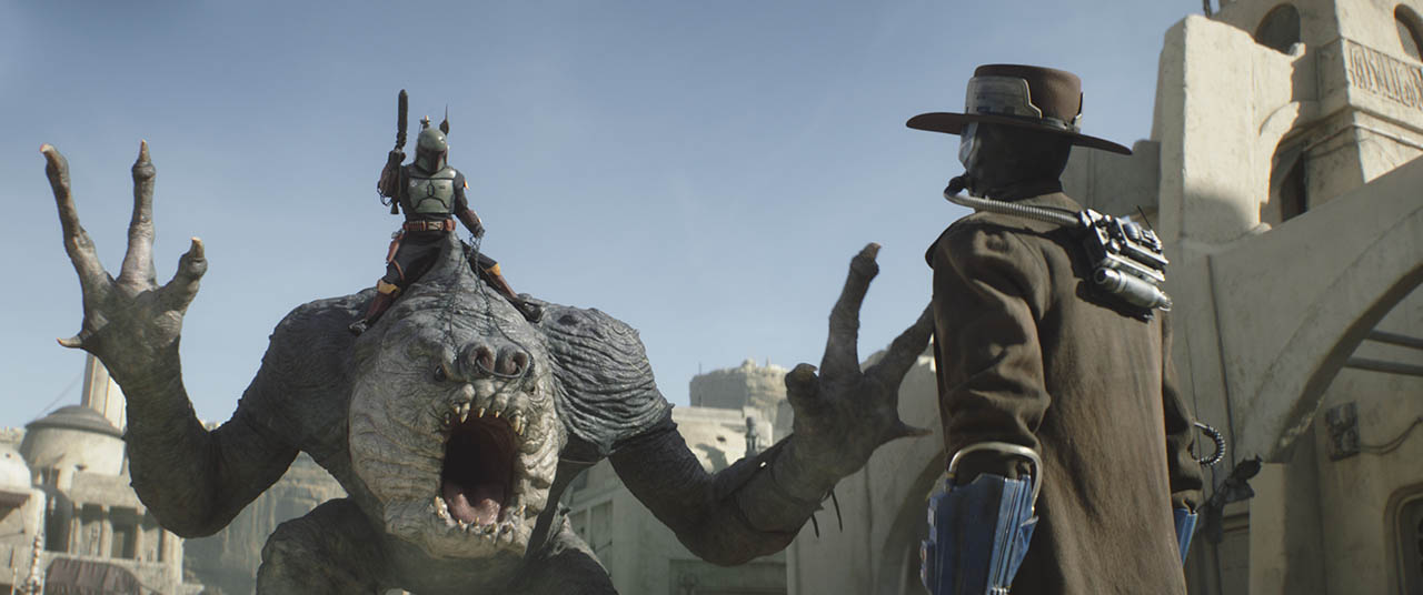 Boba Fett rides the rancor to Cad Bane