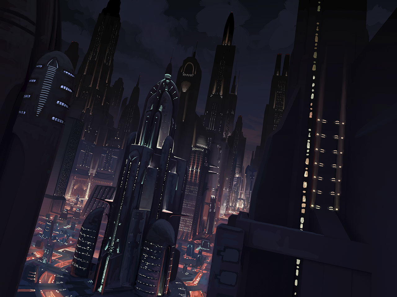Coruscant at night concept art