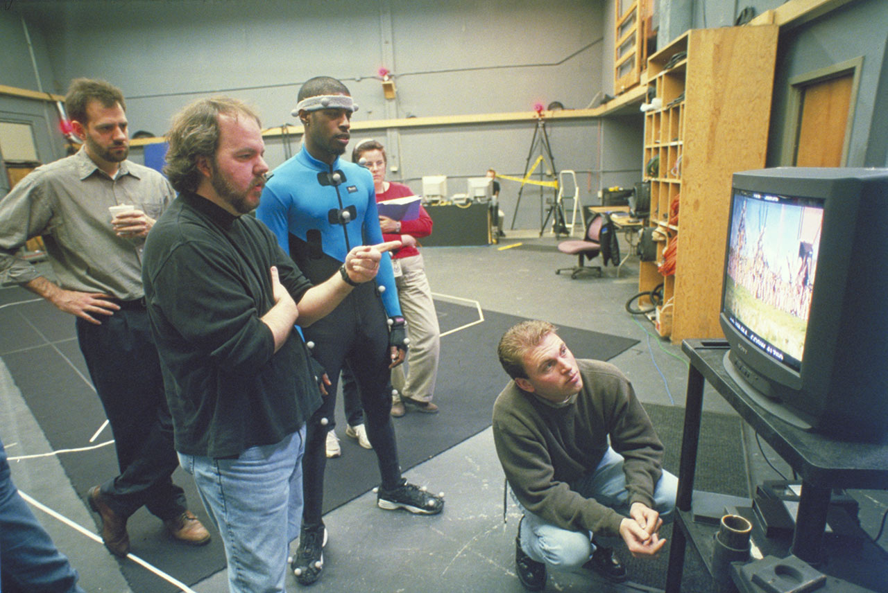 Rob Coleman and crew behind the scenes looking at footage from Episode 1