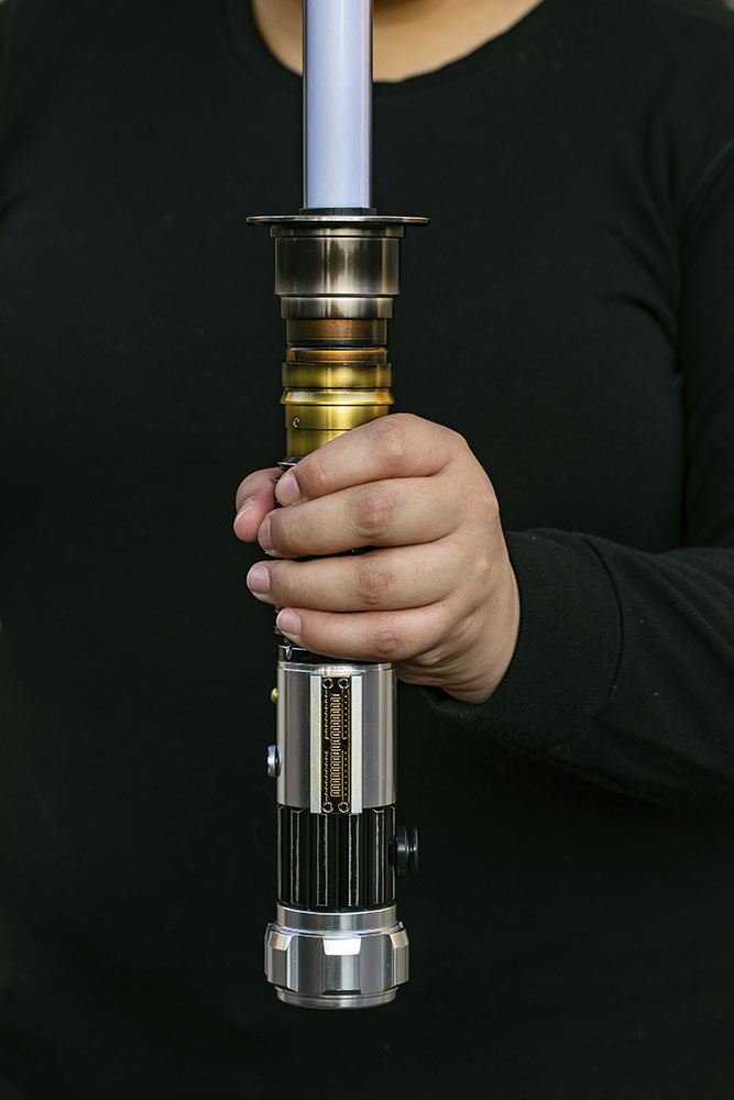 Close up of the lightsaber hilt from DisneyParks